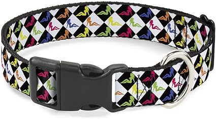 Buckle-Down Cat Collar Breakaway Mud Flap Girl Diamonds Black White Multi Neon 6 to 9 Inches 0.5 Inch Wide