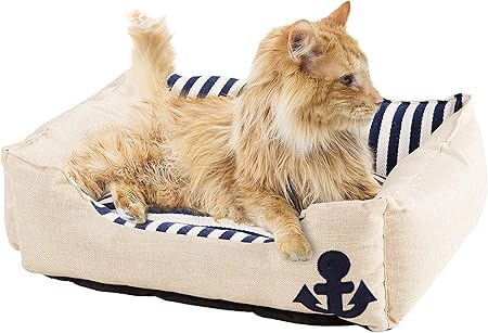 Wags N' Whiskers Everly Pet Bed Stripe Design Canvas & Linen in Blue