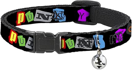 Cat Collar Breakaway Punk You Black Full Color 8 to 12 Inches 0.5 Inch Wide