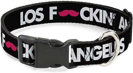 Buckle-Down Cat Collar Breakaway Los F*ckin Angeles Mustache Black White Pink 6 to 9 Inches 0.5 Inch Wide