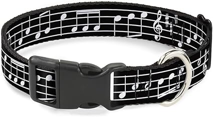 Cat Collar Breakaway Music Notes Black White 6 to 9 Inches 0.5 Inch Wide