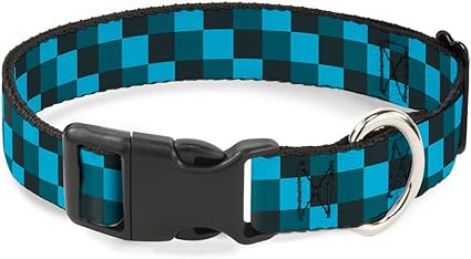 Buckle-Down Plastic Clip Collar - Checker Trio Baby Blue/Black/Turquoise - 1