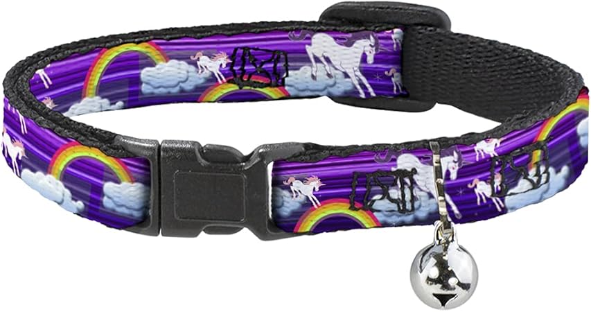 Cat Collar Breakaway Unicorns Rainbows Stripes Purple 8 to 12 Inches 0.5 Inch Wide