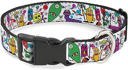 Buckle-Down Cat Collar Breakaway Monsters White 9 to 15 Inches 0.5 Inch Wide