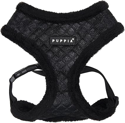 Puppia Douglas Dog Harness Over-The-Head Warm Winter Diamond Pattern Adjustable Chest for Small and Medium Dog, Black, Large