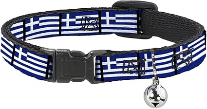 Buckle-Down Cat Collar Breakaway Greece Flags 8 to 12 Inches 0.5 Inch Wide