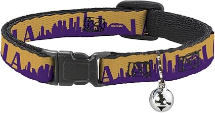 Cat Collar Breakaway Los Angeles Solid Skyline La Gold Purple 8 to 12 Inches 0.5 Inch Wide