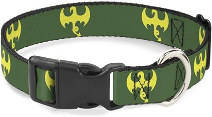 Buckle-Down Cat Collar Breakaway Iron Fist Dragon Logo Green Yellow 6 to 9 Inches 0.5 Inch Wide