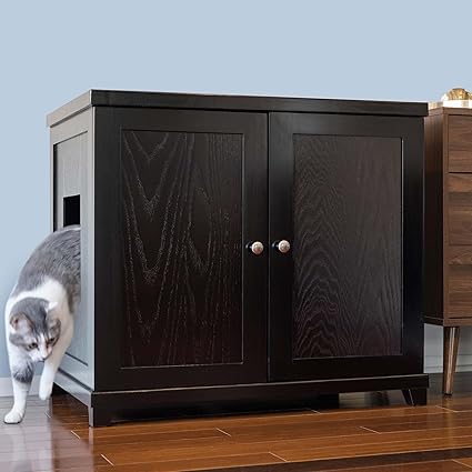 THE REFINED FELINE Cat Litter Box Enclosure Cabinet, Hidden Litter Tray Cat Furniture, Large + XLarge, Modern Style, Espresso Color