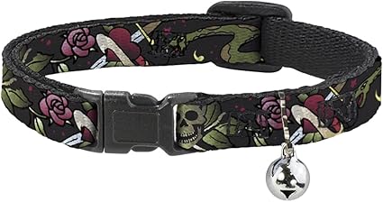 Buckle-Down Cat Collar Breakaway Live Hard Die Young Close Up Black 8 to 12 Inches 0.5 Inch Wide