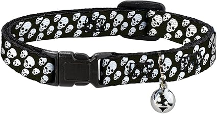 Cat Collar Breakaway Tilted Skulls Black White 8 to 12 Inches 0.5 Inch Wide