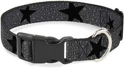 Buckle-Down Cat Collar Breakaway Cheetah Stars Gray Black 6 to 9 Inches 0.5 Inch Wide