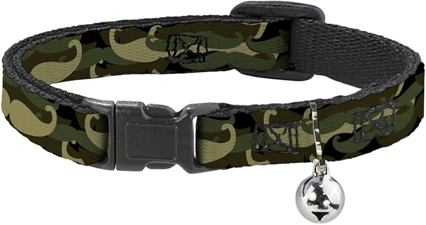 Cat Collar Breakaway Camostache 8 to 12 Inches 0.5 Inch Wide