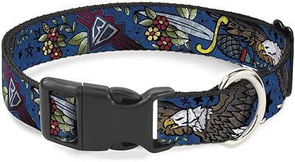 Buckle-Down Cat Collar Breakaway Truth and Justice Close Up Blue 9 to 15 Inches 0.5 Inch Wide