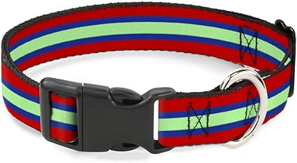 Buckle-Down Cat Collar Breakaway Stripes Red Blue Green 6 to 9 Inches 0.5 Inch Wide