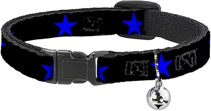 Cat Collar Breakaway Star Black Blue 8 to 12 Inches 0.5 Inch Wide