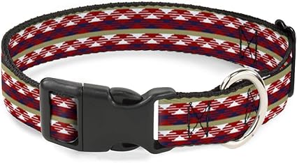 Buckle-Down Cat Collar Breakaway Geometric Weave Tan White Red Blue 6 to 9 Inches 0.5 Inch Wide