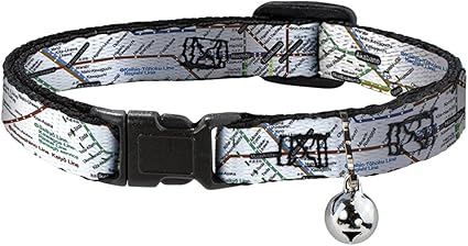 Buckle-Down Cat Collar Breakaway Tokyo Subway 8 to 12 Inches 0.5 Inch Wide