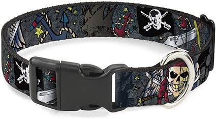 Buckle-Down Cat Collar Breakaway Dead Men Tell No Tales Gray 9 to 15 Inches 0.5 Inch Wide