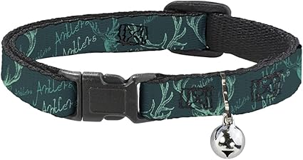 Buckle-Down Cat Collar Breakaway Antlers Turquoise 8 to 12 Inches 0.5 Inch Wide