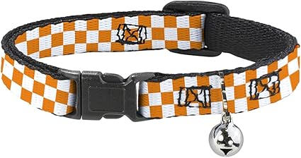 Cat Collar Breakaway Checker White Tn Orange 8 to 12 Inches 0.5 Inch Wide