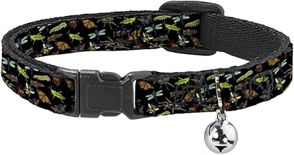 Buckle-Down Cat Collar Breakaway Insects Scattered Black 8 to 12 Inches 0.5 Inch Wide