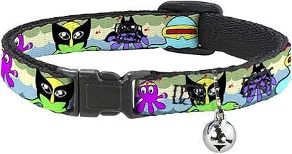 Buckle-Down Cat Collar Breakaway Octopus Superhero Cartoon 8 to 12 Inches 0.5 Inch Wide