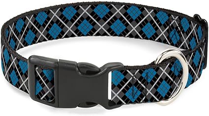 Buckle-Down Plastic Clip Collar - Argyle Black/Gray/Turquoise - 1