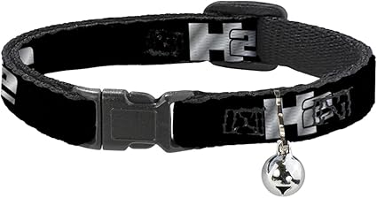 Cat Collar Breakaway H2 Black Silver Logo Repeat 8 to 12 Inches 0.5 Inch Wide