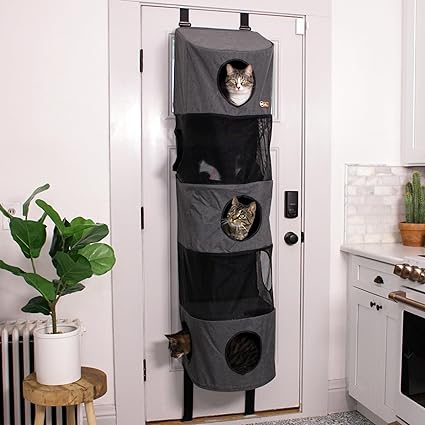 K&H Pet Products Hangin' Cat Condo Door Mounted Cat Furniture Cat Tree Classy Gray 5 Story High Rise