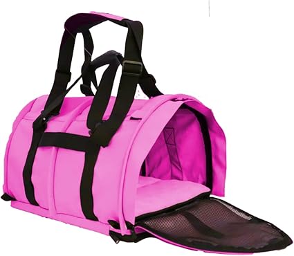 SturdiBag Large Pet Travel Carrier: Flexible Height for Cat and Dog Soft Sided with Safety Clips and Seatbelt Straps | HOT Pink, 18