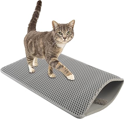 Cat Litter Mat - 24x15-Inch Waterproof Litter Box Mat with Dual-Layer Honeycomb Design for Trapping Litter - Slip-Resistant Cat Mat by PETMAKER (Gray)