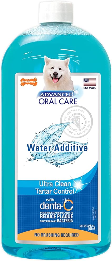 Nylabone Advanced Oral Care Dog Water Additive for Dental Care - Liquid Tartar Remover - Dog Breath Freshener & Teeth-Cleaning Liquid (32 oz.)