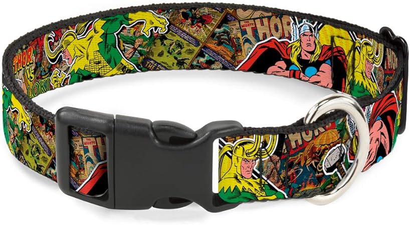 Buckle-Down Cat Collar Breakaway Thor Loki Poses Retro Comic Books Stacked 6 to 9 Inches 0.5 Inch Wide