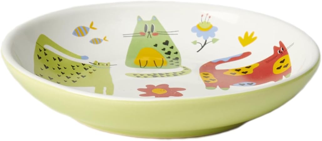 PetRageous 18424 Love Cats Stoneware Cat Saucer 5-Inch Width and 1-Inch Height 2.5-oz Capacity, Green