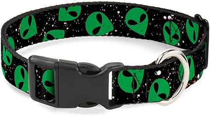 Buckle-Down PC-W30164-NS Aliens Head Scattered Galaxy2/Green/Black Plastic Clip Collar, Narrow Small/6-9