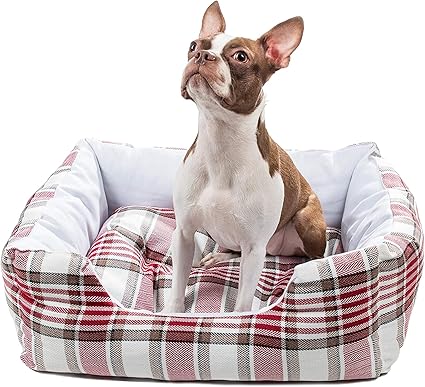 Wags N' Whiskers Hadley Orthopedic Small Square Pet Bed in White-Red