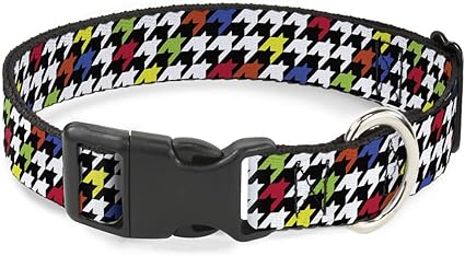 Buckle-Down Cat Collar Breakaway Houndstooth Black White Multi Neon 6 to 9 Inches 0.5 Inch Wide