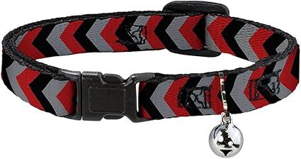 Buckle-Down Cat Collar Breakaway Chevron Red Black Gray 8 to 12 Inches 0.5 Inch Wide