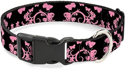 Buckle-Down Plastic Clip Collar - Butterfly Garden Black/Pink - 1