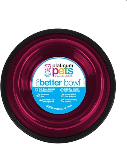 Platinum Pets Embossed Non-Tip Stainless Steel Cat/Dog Bowl, Raspberry Pop, X-Small