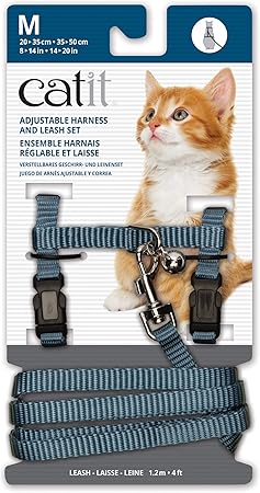 Catit Nylon Adjustable Cat Harness and Leash Set, Medium, Blue