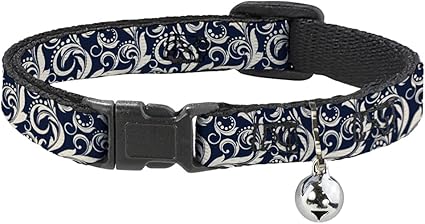 Buckle-Down Cat Collar Breakaway Filigree Navy Khaki 8 to 12 Inches 0.5 Inch Wide