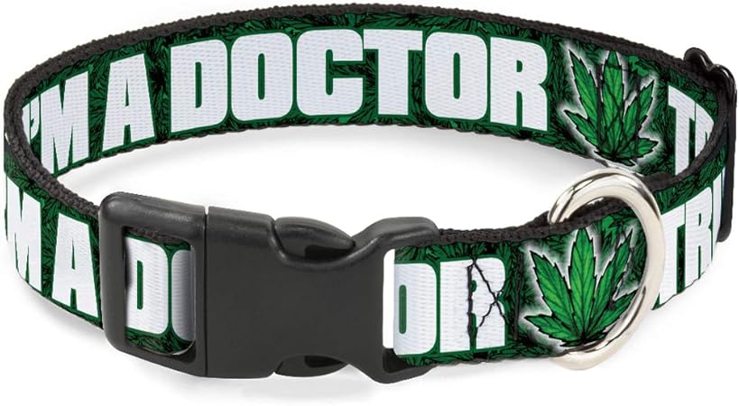 Buckle-Down Breakaway Cat Collar - Trust ME I'm A Doctor/Marijuana Haze Leaf Greens/White