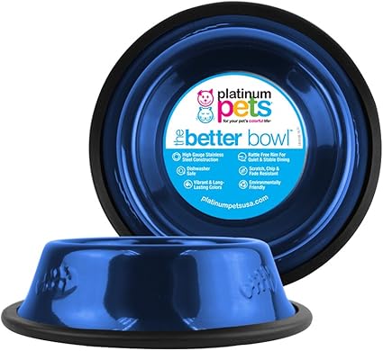 Platinum Pets Non-tip Stainless Steel Cat Bowl, 6 oz, Blue,Sapphire Blue