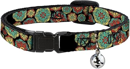 Cat Collar Breakaway Boho Mandala Black Yellow Turquoise Orange 8 to 12 Inches 0.5 Inch Wide