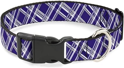 Buckle-Down Cat Collar Breakaway Plaid X3 Purple Gray White 9 to 15 Inches 0.5 Inch Wide