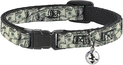 Cat Collar Breakaway Benjamins 8 to 12 Inches 0.5 Inch Wide