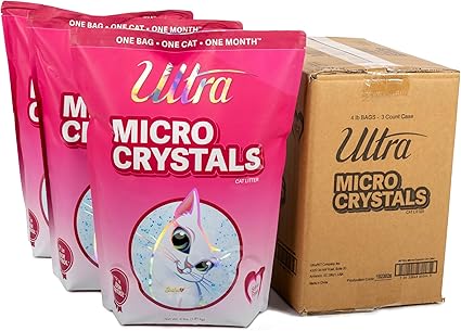 Ultra Micro Crystals Cat Litter, Silica Gel Crystal Cat Litter, Soft-on-Paws, Lightweight, Superior Odor Control, Low Dust (3-Pack of 4 lb Bags)