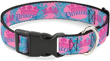 Buckle-Down Plastic Clip Collar - Crown Princess Oval Pink/Turquoise - 1.5